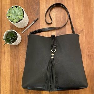 Stella & Dot Black Vegan Faux Leather Purse Tote